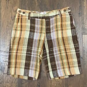 Joie Plaid Walk The Line Bermuda Linen Shorts